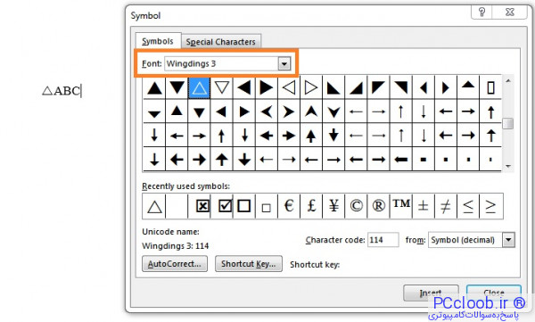 triangle symbol in word
