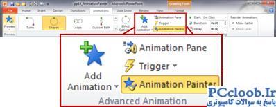 The Animations tab in the PowerPoint 2010 ribbon