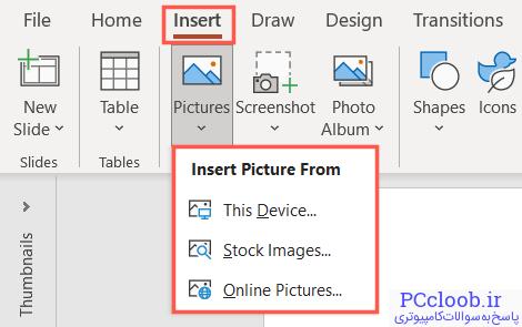 درج، گزینه های تصویر در پاورپوینت