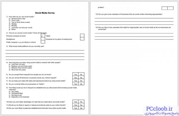 قالب نظرسنجی رسانه های اجتماعی در Word