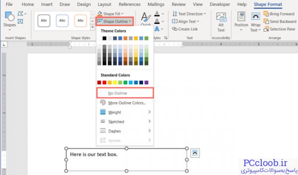 بدون Outline در منوی کشویی Shape Outline